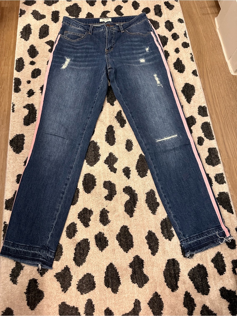 Tru Luxe Jeans Dark Blue Skinny Jeans with Pink Side Stripe